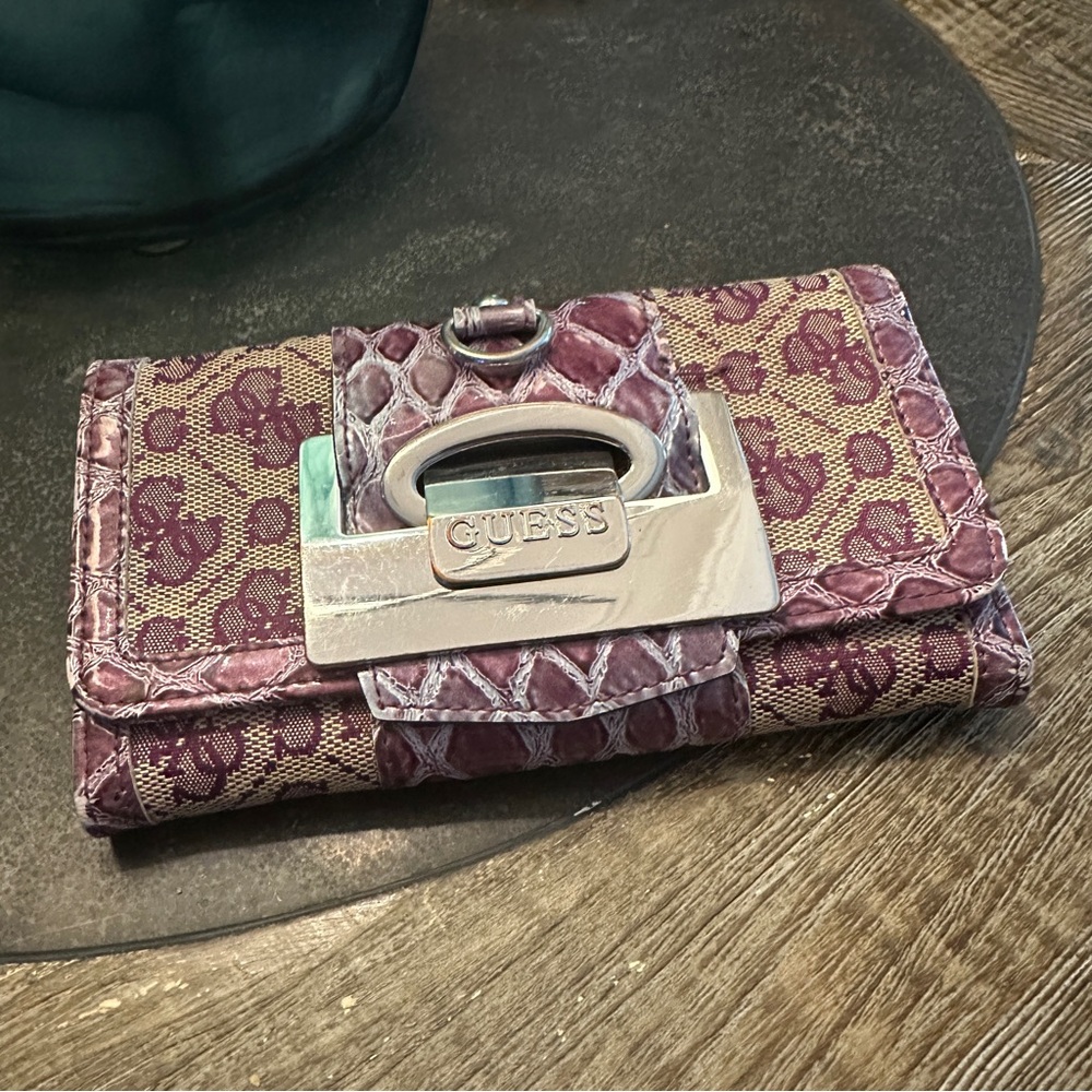 Guess Burgundy and Beige Wallet